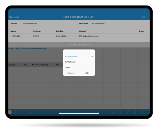 automatische Zeiterfassung Reisezeit Mockup Tablet