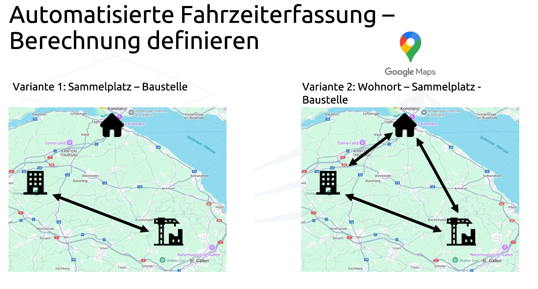 Reisezeitberechnung mit Google Maps im Tagesrapport