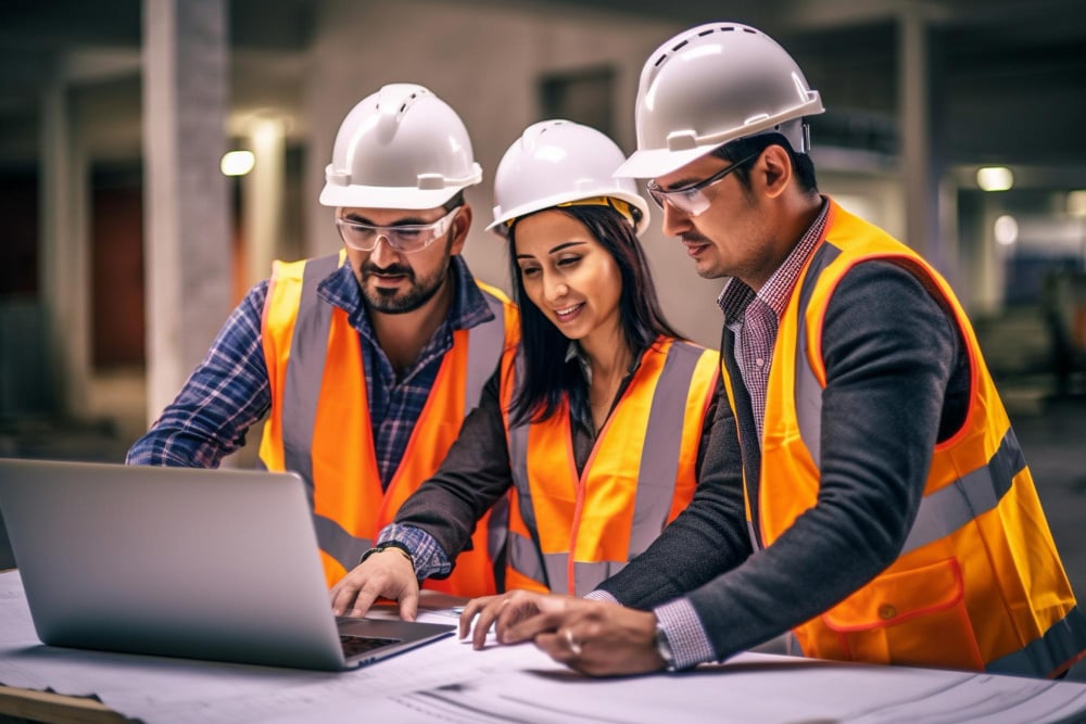 Beratung auf der Baustelle vorm PC